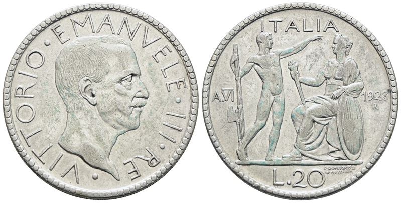 Vittorio Emanuele III, Moneta da 20 lire del 1928 "Littore"