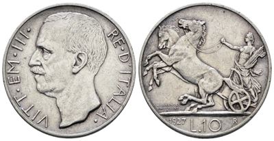 Vittorio Emanuele III, Moneta da 10 lire 1927 "Biga"