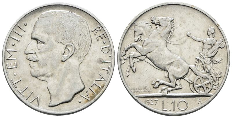Vittorio Emanuele III, 10 lire 1927 'Biga', Ag, 10gr