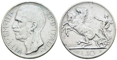 Vittorio Emanuele III, Moneta da 10 lire 1929 "Biga"