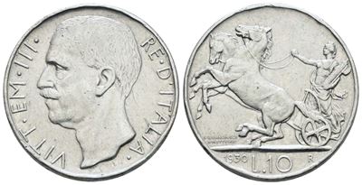 Vittorio Emanuele III, Moneta da 10 lire 1930 "Biga", Argento