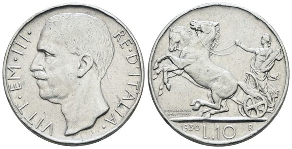 REGNO D'ITALIA. Vittorio Emanuele III (1900-1943). 10 lire 1930 "Biga". Ag; 10gr; Gig.59; NC; BB