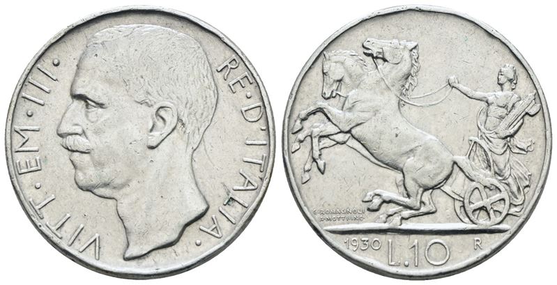 Vittorio Emanuele III, Moneta da 10 lire 1930 "Biga", Argento