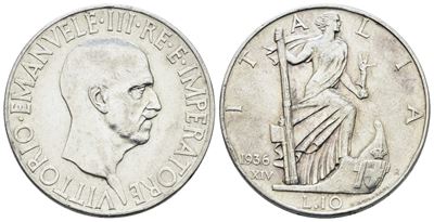 Vittorio Emanuele III, Moneta da 10 lire 1936 'Impero', Argento, 10g, Gig. 64