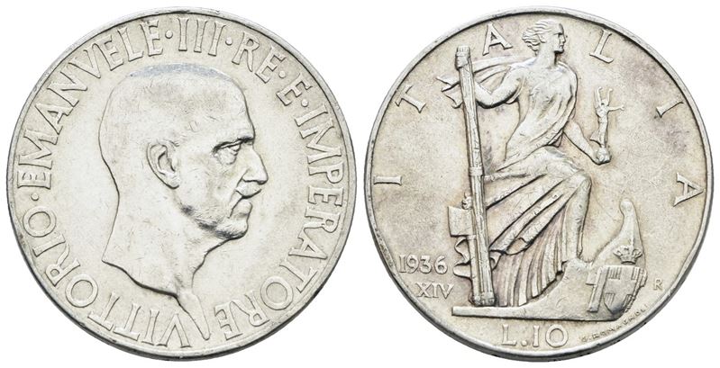 Vittorio Emanuele III, Moneta da 10 lire 1936 'Impero', Argento, 10g, Gig. 64