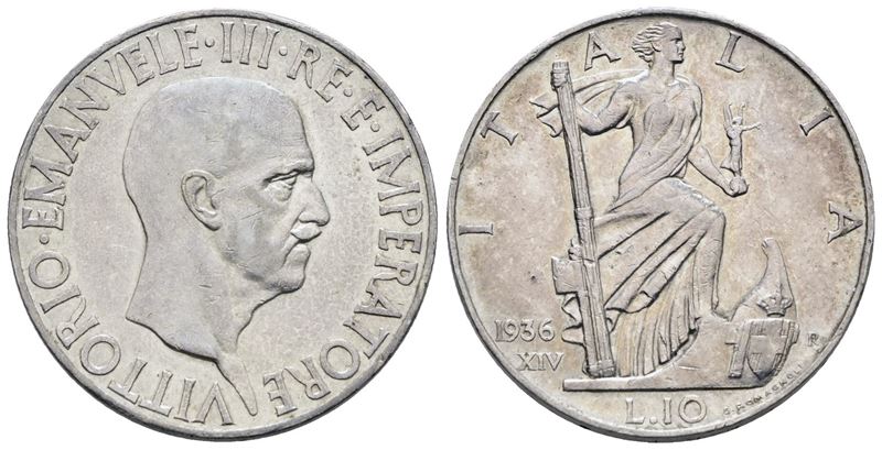 Regno D'italia. Vittorio Emanuele III (1900-1943). 10 Lire 1936 "impero". Ag; 10gr; Gig.64; Bb/sp...