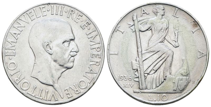 Regno D'italia. Vittorio Emanuele III (1900-1943). 10 Lire 1936 "impero". Ag; 10gr; Gig.64; Bb/sp...