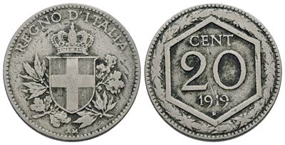 Regno D'italia. Vittorio Emanuele III (1900-1943). 20 Centesimi 1919 "esagono". Ni; 4gr; Gig.215;...