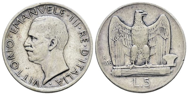 Vittorio Emanuele III, Moneta da 5 Lire 1926 'Aquilotto', Argento
