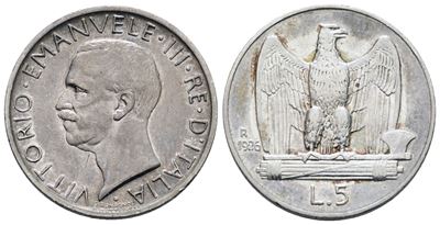 Vittorio Emanuele III, Moneta da 5 lire 1926 'Aquilotto', Argento, 5 gr, Gig. 73