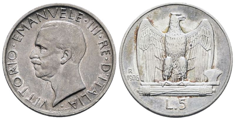 Vittorio Emanuele III, Moneta da 5 lire 1926 'Aquilotto', Argento, 5 gr, Gig. 73