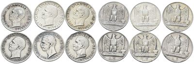 Regno d'Italia, Vittorio Emanuele III, Lotto di 6 monete da 5 lire "Aquilotto", Argento, Diversi ...