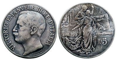 Vittorio Emanuele III, Moneta commemorativa da 5 lire del Cinquantenario, 1911