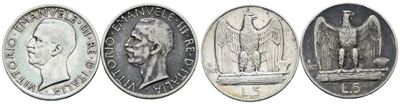 Vittorio Emanuele III, Lotto di 2 monete da 5 lire 1929 "Aquilotto", Ag