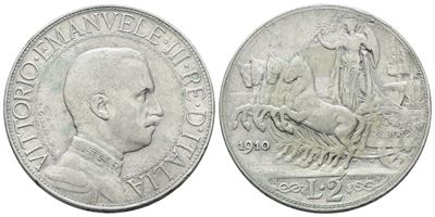 Vittorio Emanuele III, 2 lire 1910 'Quadriga veloce', Argento, 10 gr