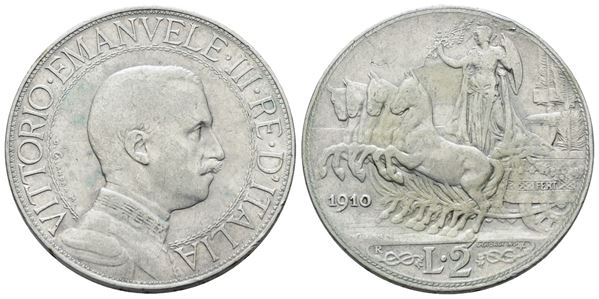 REGNO D'ITALIA. Vittorio Emanuele III (1900-1943). 2 lire 1910 "Quadriga veloce". Ag; 10gr; Gig. 97; NC; BB