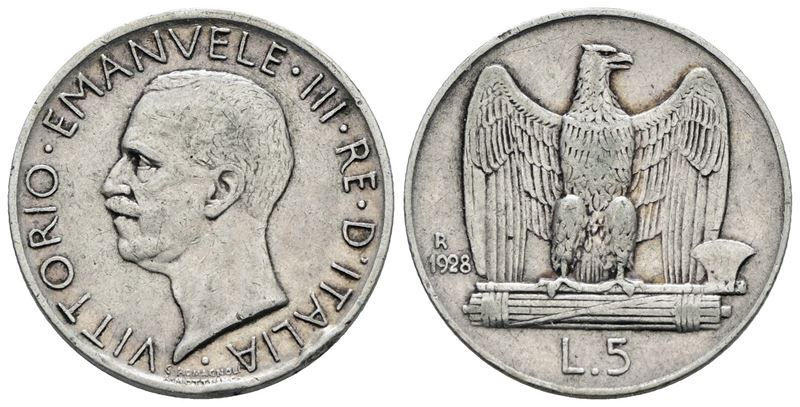 Vittorio Emanuele III, 5 lire 1928 'Aquilotto' in Argento