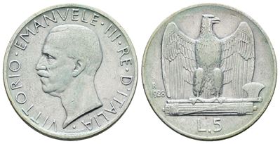 Vittorio Emanuele III, 5 lire 1928 'Aquilotto', Argento, 5 gr
