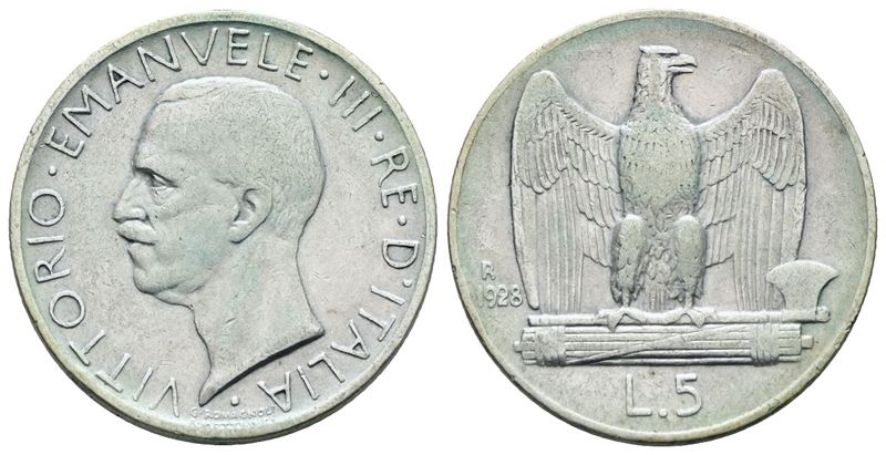 Vittorio Emanuele III, 5 lire 1928 'Aquilotto', Argento, 5 gr