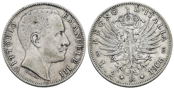 REGNO D'ITALIA. Vittorio Emanuele III (1900-1943). 2 lire 1906 "Aquila sabauda". Ag; 10gr; Gig. 94; BB+