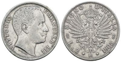 Vittorio Emanuele III, 2 lire 1905 'Aquila sabauda', argento