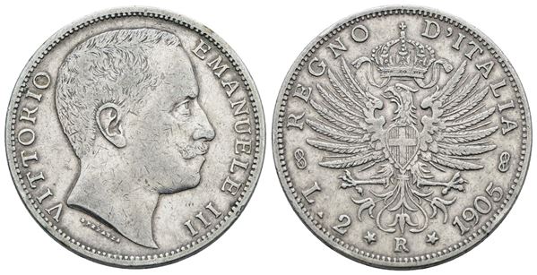 REGNO D'ITALIA. Vittorio Emanuele III (1900-1943). 2 lire 1905 "Aquila sabauda". Ag; 10gr; Gig. 93; BB