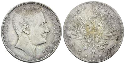Regno d'Italia, Vittorio Emanuele III, 2 Lire 1906 'Aquila Sabauda', Falso d'epoca