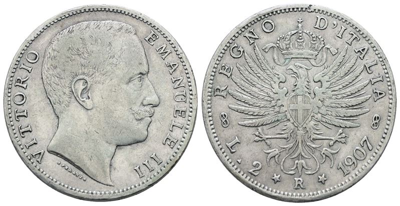 Regno D'italia. Vittorio Emanuele III (1900-1943). 2 Lire 1907 "aquila Sabauda". Ag; 10gr; Gig. 9...