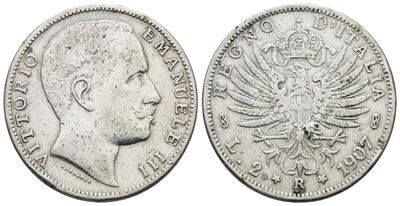 Vittorio Emanuele III, 2 lire 1907 'Aquila sabauda', argento, 10 gr