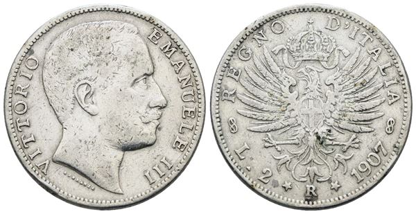 REGNO D'ITALIA. Vittorio Emanuele III (1900-1943). 2 lire 1907 "Aquila sabauda". Ag; 10gr; Gig. 95; Q.BB