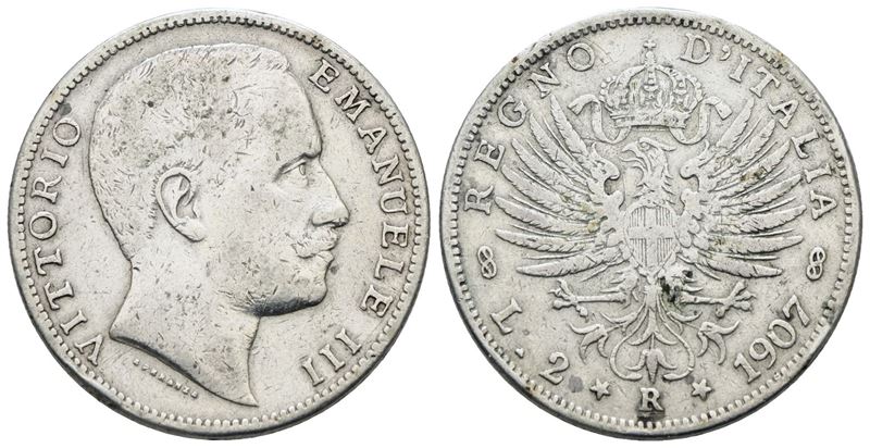 Regno D'italia. Vittorio Emanuele III (1900-1943). 2 Lire 1907 "aquila Sabauda". Ag; 10gr; Gig. 9...