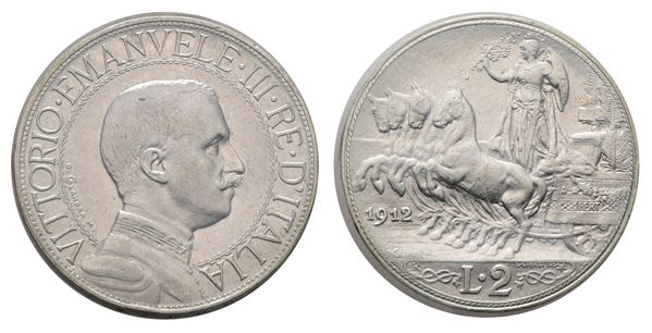 REGNO D'ITALIA. Vittorio Emanuele III (1900-1943). 2 lire 1912 "Quadriga veloce". Ag; 10gr; Gig. 99; BB/SPL