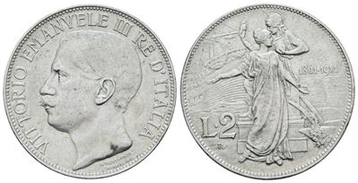 Vittorio Emanuele III, 2 lire 1911 'Cinquantenario', argento