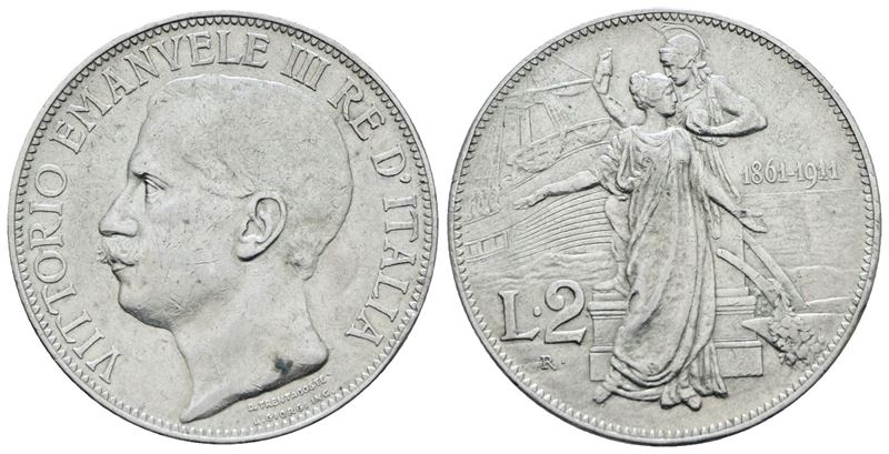 Vittorio Emanuele III, 2 lire 1911 'Cinquantenario', argento