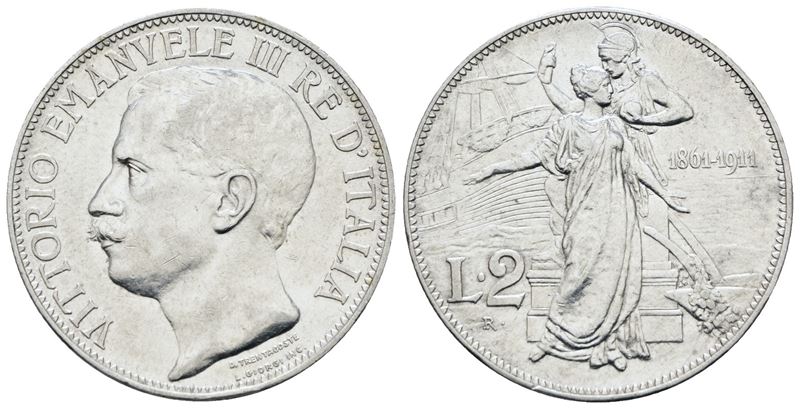 Regno d'Italia, Vittorio Emanuele III, 2 lire 1911 'Cinquantenario', Argento, 10 g