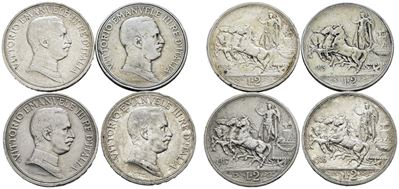 Vittorio Emanuele III, Lotto di 4 monete da 2 lire 'Quadriga briosa' (1914-1917)