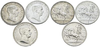 Vittorio Emanuele III, Lotto di 3 monete da 2 lire 'Quadriga briosa' 1915, 1916, 1916