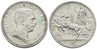 Vittorio Emanuele III, 2 lire 1915 'Quadriga briosa'