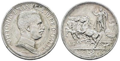 Regno D'italia. Vittorio Emanuele III (1900-1943). 2 Lire 1917 "quadriga Briosa". Ag; 10gr; Gig. ...