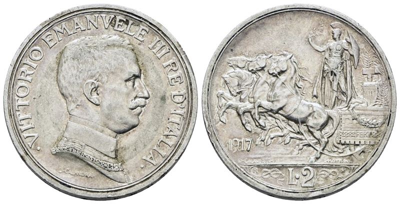 Regno D'italia. Vittorio Emanuele III (1900-1943). 2 Lire 1917 "quadriga Briosa". Ag; 10gr; Gig. ...