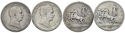 Regno d'Italia, Vittorio Emanuele III, Lotto di 2 monete da 2 lire del 1914 'Quadriga briosa', in...