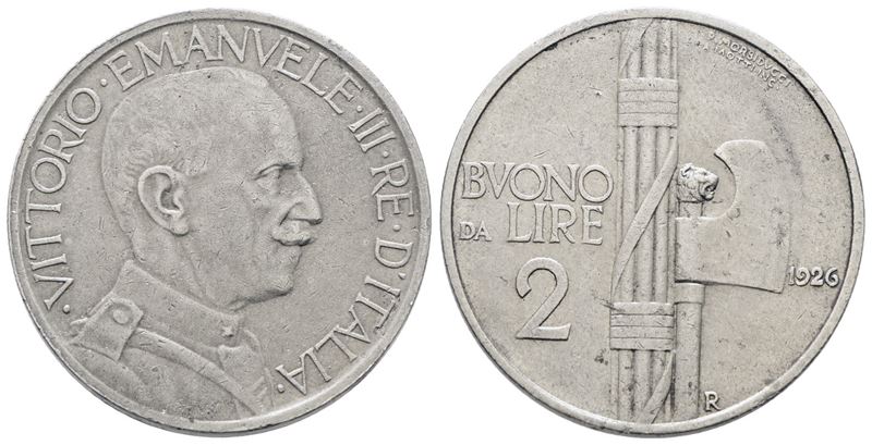 Vittorio Emanuele III, Monete da 2 lire 1926 'Fascio'
