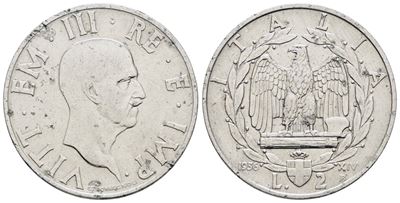 Vittorio Emanuele III, 2 lire 1936 'Impero' - Rame, Raro