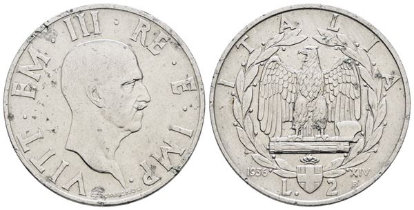 REGNO D'ITALIA. Vittorio Emanuele III (1900-1943). 2 lire 1936 "Impero". Ni; Gig. 118; Raro; BB