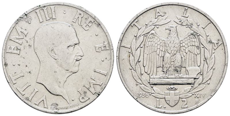 Vittorio Emanuele III, 2 lire 1936 'Impero' - Rame, Raro