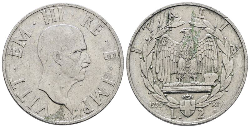 Vittorio Emanuele III, Moneta da 2 lire 1936 "Impero"
