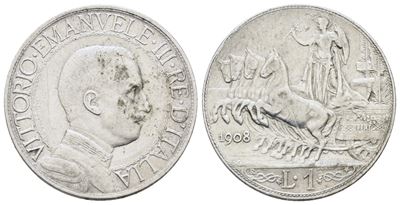 Vittorio Emanuele III, 1 Lira 1908 "Quadriga Veloce"