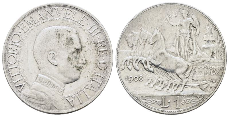 Vittorio Emanuele III, 1 Lira 1908 "Quadriga Veloce"