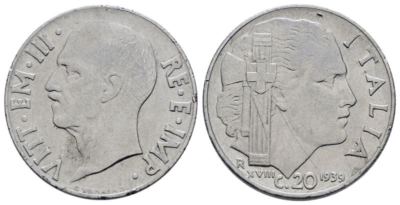 Vittorio Emanuele III, 20 centesimi 1939 XVIII "Impero"