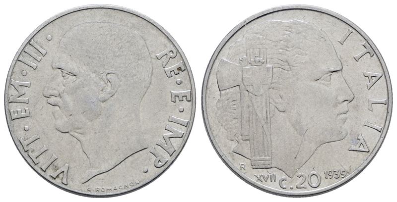 Vittorio Emanuele III, 20 centesimi 1939 XVII 'Impero' - Ac; 4gr; Gig. 218